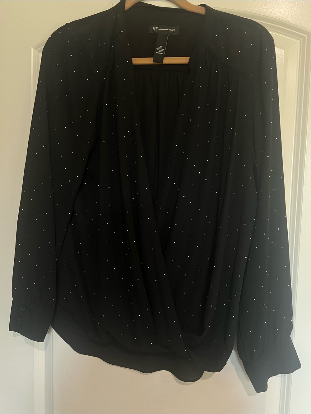 INC International Concepts Black Micro-Stud Wrap Blouse